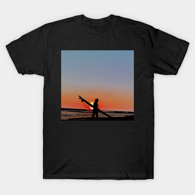 Silhouette of Surfer on Beach T-Shirt by adrianbrockwell